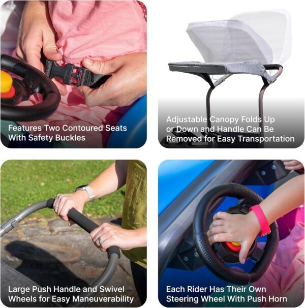 e4d56064e2d742ef80482f24bd549ad2 Step2 Side-by-Side Push Around SUV, Kids Push Car, 2 Seats, Stroller Substitute, Includes Seat Belts & Horns, Made of Durable Plastic, Max Weight 100 lbs., For Toddlers 1.5-5 Years Old, Blue