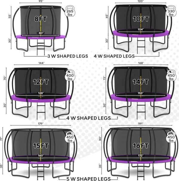 JUMPZYLLA Trampoline 8FT 10FT 12FT 14FT 15FT 16FT Trampoline with Enclosure – Recreational Trampolines with Ladder and AntiRust Coating, ASTM Approval Outdoor Trampoline for Kids