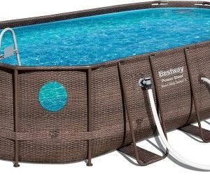 Bestway Power Steel 18′ x 9 ‘x 48’ above ground swimming pool Set with metal frame home swimming pool sand filter pump, skimmer and vacuum