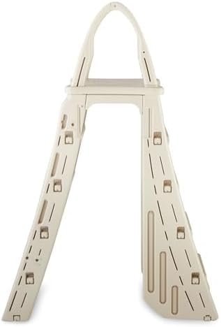 Confer Plastics 7200 Roll Guard 48′′ to 56′′ Adjustable A Frame Safety Ladder for Above Ground Outdoor Patio Swimming Pool Platform Ladder with Step Barrier, Warm Grey...