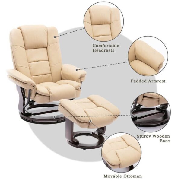Multi-Position Recliner and Curved Ottoman with Swivel Base
