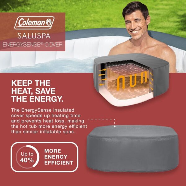 e551bb443f6740a9adaff0422029df18 4 to 6 Person Inflatable Hot Tub Square Portable Outdoor Spa with 114 Soothing AirJets and Insulated Cover, Gray-Coleman