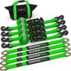 Car Tie Down Straps for Trailers with J Hooks (4-Pack) – 2 Inch x 8 Feet (10,000lb Break Strength) – Heavy Duty T-Handle Car Hauler Tire Straps for Trailer & UTV with Axle Straps – Black