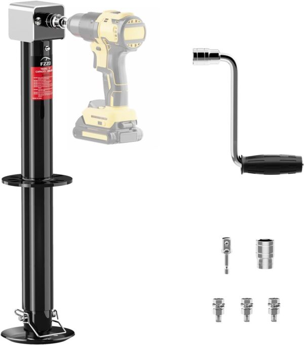 e5866f6922014a0698fa08262086b1ed 5000 lbs A-Frame Trailer Jack, 23′′ Vertical Travel, 20-24V Cordless Drill Compatible, Adjustable Drop Leg, for Utility, Yacht (Black)