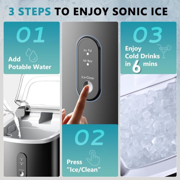 Nugget Ice Maker Countertop with Handle, Ready in 6 Mins, 34lbs Per Day, Removable Top Cover, Auto-Cleaning, Portable Sonic Ice Maker with Basket and Scoop, for Home/Party/RV/Camping (Black)