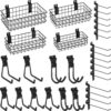 INCLY 30PCS Slatwall Accessories Set, Includes 4 Pack Ventilated Metal Wire Slatwall Baskets and 26PCS Multisized Heavy Duty Slatwall Hooks for Garage Rooms Shops Storage Organizing Display