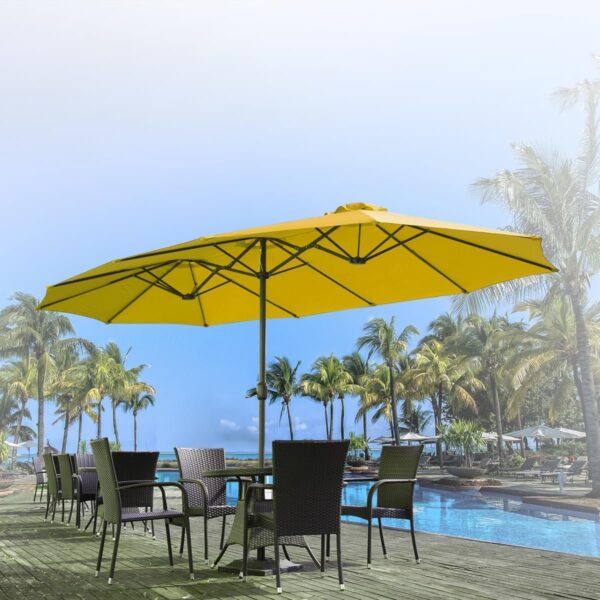 e63eb42f1a2549a697aa5c936efa4543 15ft Patio Umbrella with Solar Lights, Large Double Umbrella Outdoor, Rectangle 180”x106” Umbrellas with 156 PCS LED Lights and Crank Handle for Backyard Deck Pool Shade in Black(1.9′′ Pole)