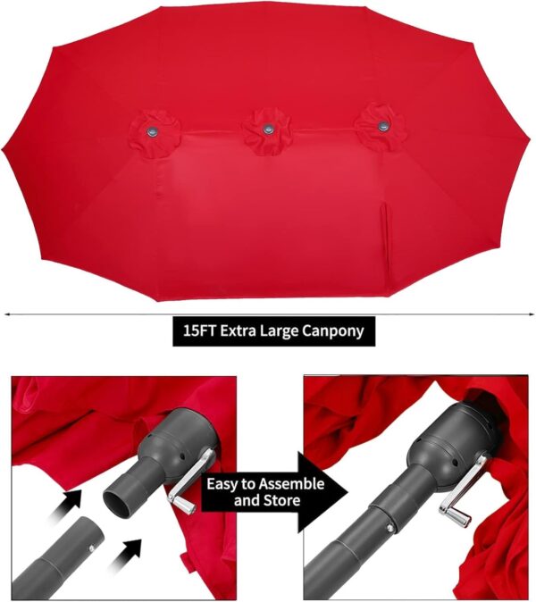 e649b476ed2f42d4b571c0d2be5c75e7 15ft Patio Umbrella with Solar Lights, Large Double Umbrella Outdoor, Rectangle 180”x106” Umbrellas with 156 PCS LED Lights and Crank Handle for Backyard Deck Pool Shade in Black(1.9′′ Pole)