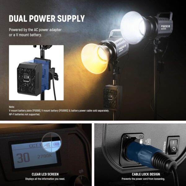 130W RGB LED Video Light APP/2.4G Control 17 Effects, 2500-7500K 19800lux/1m COB Continuous Lighting Output with CRI97/TLCI98 4 Dimming Curves, Spotlight for Studio Shoots, FS150C