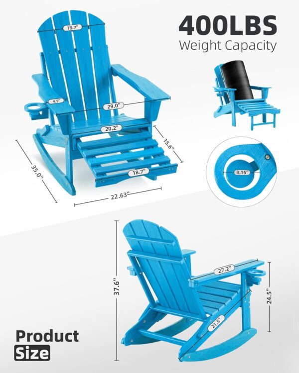 e7019bb410a54bc0841f018ec0754094 Folding Adirondack Rocking Chair,4-in-1 Multifunctional Patio Chair with Retractable Ottoman, Outdoor Chair Wood Texture, Lawn Chair for Porch, Backyard, Pool(Grey)