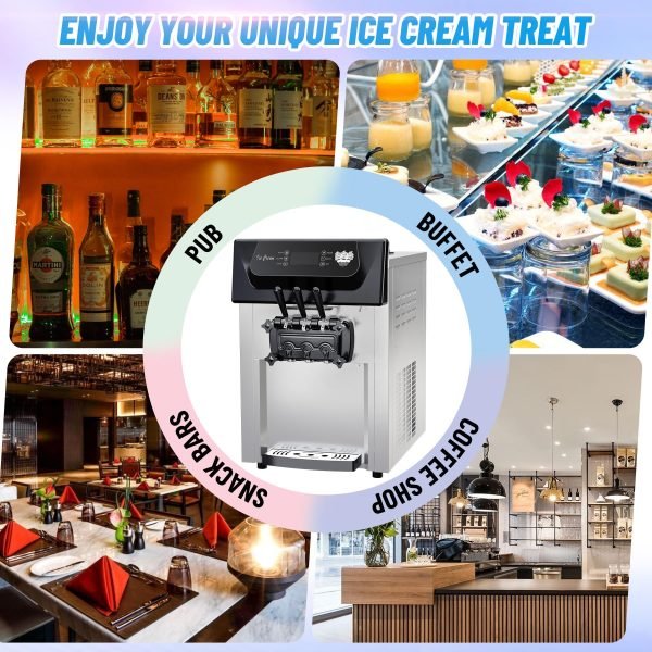 e720ef16835641a285d95fc25f77a7e5 2200W Commercial Ice Cream Machine, 3 Flavor Soft Serve Ice Cream Machine, 5.3-7.4 Gal/Hr, with LCD Touch Screen, Automatic Cleaning, High Productivity for Home Snack Bar & Restaurants