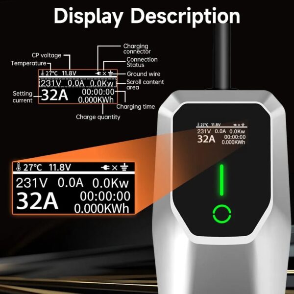 e721e62bd49b4a9fb8e1ef2edd9dd1d8 32 Amp Level 1&2 Portable EV Charger ,26FT Cable NEMA 14-50 Plug for Electric Car Home Charging Station 7.68KW