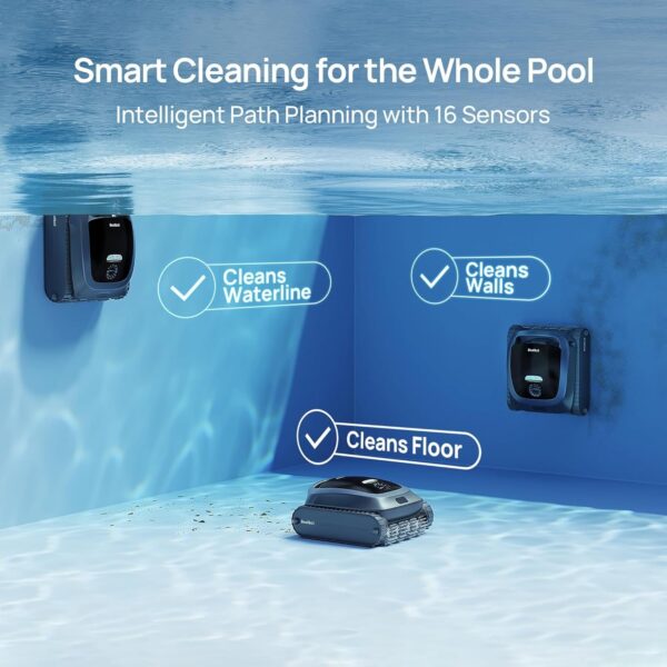 Beatbot AquaSense 2 Cordless Robotic Pool Vacuum Cleaner, Smart Surface Parking, Double-Pass Waterline Scrubbing, Cleans Floor, Walls, and Waterline, Above & In-Ground Pools up to 3,230 sq.ft – Blue