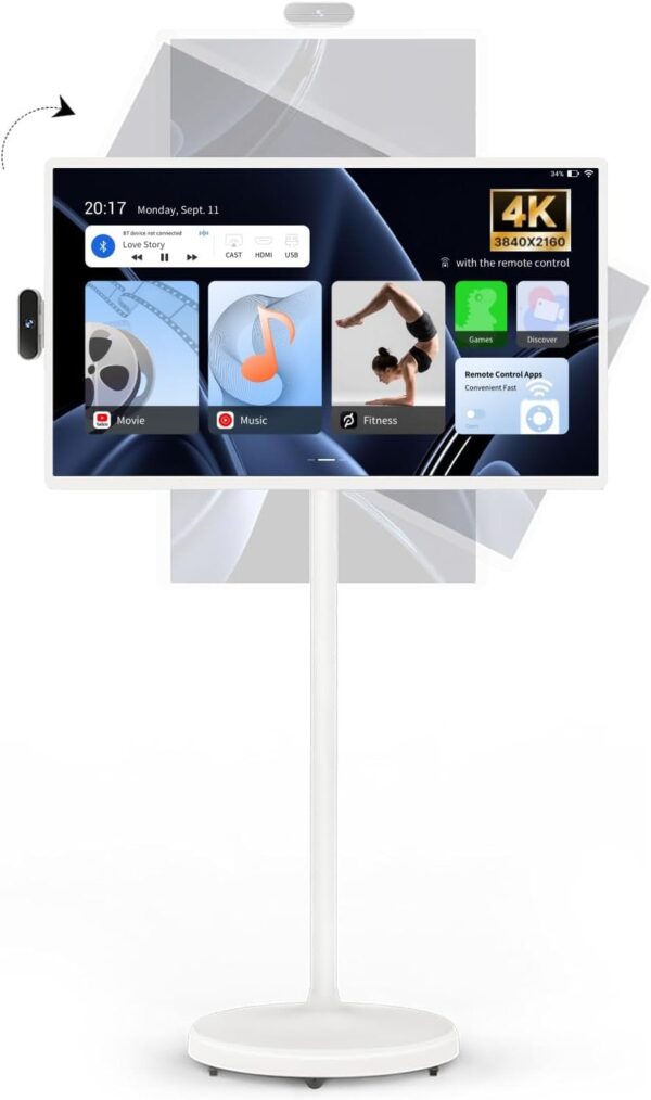 e737ff8fbbf14514ab27d55a5f7ef6bc 32-Inch Portable TV, 1080P FHD Rolling TV on Wheels with Rotatable Touch Screen, Android 13 OS, 8G RAM+128G Storage, Built-in Battery, Full Swivel Rotation, Voice Remote