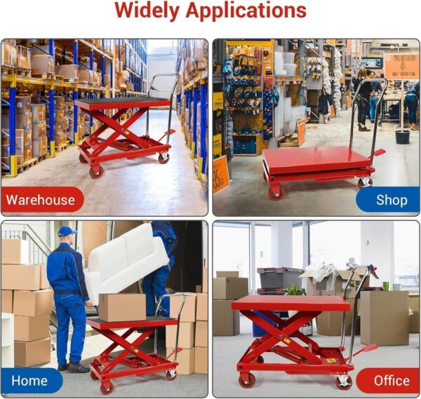 500LBS Hydraulic Lift Table Cart, 30′′ Lifting Height., Double Scissor Lift Table with 4 Wheels and Non-Slip Pad, Hydraulic Scissor Lift Table for Material Handling and Transportation
