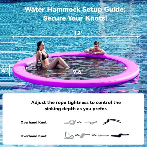 e7ae64c66aed413888ace56153c10219 Round Inflatable Floating Dock, Sunchill Float Ring, Hammock Tanning Pool with 4in Woven Fabric, Manual Pump for 1-2 Min Quick Inflate/Deflate, Fits 2-8, Ideal for Lakes, Pools, Oceans