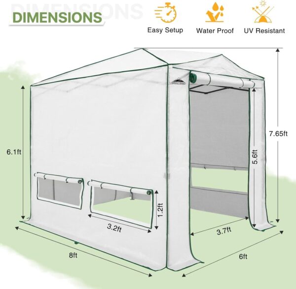 e7b8dec6054844dfaf3cda6d731a0698 EAGLE PEAK 6×4 Portable Walk-in Greenhouse, Pop-up Indoor Outdoor Garden Green House, Zippered Door and Windows, PE Cover, White
