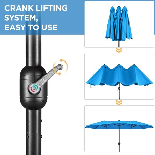 e7d8beb36d9140efbd0e308a5c803a0d 15 ft Large Patio Umbrella with Solar Lights Double-Sided Outdoor Rectangle Market Umbrellas with 36 LED Lights/Base Included/Easy Crank for Patio Garden Yard Pool Lawn, Brown