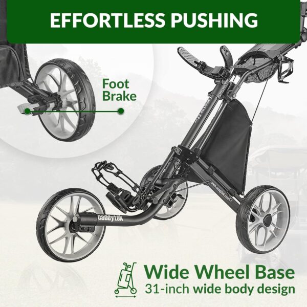e82f5b77f55b4506ba1cbf0d119b4d24 3Wheel Golf Push Cart - Golf Trolley Foldable Collapsible Lightweight Pushcart with Foot Brake - Easy to Open & Close