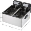 3000W Commercial Electric Deep Fryer With Baskets & Lids,2x3L Stainless Steel Double Deep Fryer,Small Deep Fryer With Basket,Temperature Control,Overheat Protection