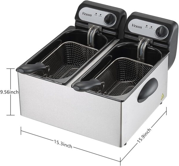3000W Commercial Electric Deep Fryer With Baskets & Lids,2x3L Stainless Steel Double Deep Fryer,Small Deep Fryer With Basket,Temperature Control,Overheat Protection