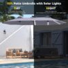 15ft Patio Umbrella with Solar Lights, Large Double Umbrella Outdoor, Rectangle 180”x106” Umbrellas with 156 PCS LED Lights and Crank Handle for Backyard Deck Pool Shade in Black(1.9′′ Pole)