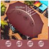 15 ft Large Patio Umbrella with Solar Lights Double-Sided Outdoor Rectangle Market Umbrellas with 36 LED Lights/Base Included/Easy Crank for Patio Garden Yard Pool Lawn, Brown