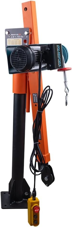 e92f2010efd44e3d90228ded9dfff39d 1100lb Folding Dismountable Household Hoist Truck Crane with Electric Hoist (110V) – 880lb Pulling Force, Jib Cranes for Factory, Warehouse, Construction