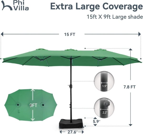 e94ab1a0ea7346a685679a2f91687ec7 15ft Patio Umbrella Double-Sided Outdoor Market Extra Large Umbrella with Crank, Umbrella Base Included (Dark Red)