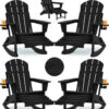 Folding Adirondack Rocking Chair,4-in-1 Multifunctional Patio Chair with Retractable Ottoman, Outdoor Chair Wood Texture, Lawn Chair for Porch, Backyard, Pool(Grey)