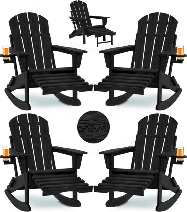 e983271608a34ef7b3768be3e4100c3c Folding Adirondack Rocking Chair,4-in-1 Multifunctional Patio Chair with Retractable Ottoman, Outdoor Chair Wood Texture, Lawn Chair for Porch, Backyard, Pool(Grey)