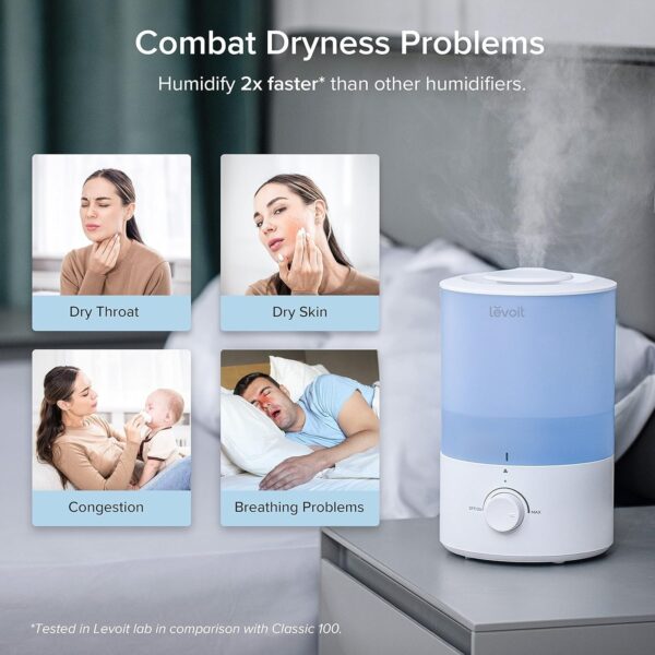 Humidifiers for Bedroom Baby, Sprout Evaporative with Dual Filters for Air & Water, Separate Sensor, Adjustable No Blue Nightlight, Auto Dry, Smart Control & Alexa, Auto Mode, 3.8L Tank for 36H