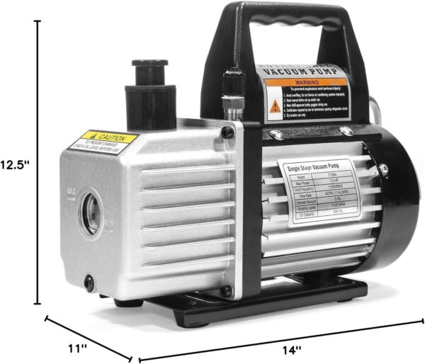 ea1289abdc8f44cab733b1a07b6cf36c Premium 4CFM Air Vacuum Pump HVAC A/C Refrigeration Kit AC Manifold Gauge Case Set R134a Tap w/Leak Detector and Carrying Tote Bag