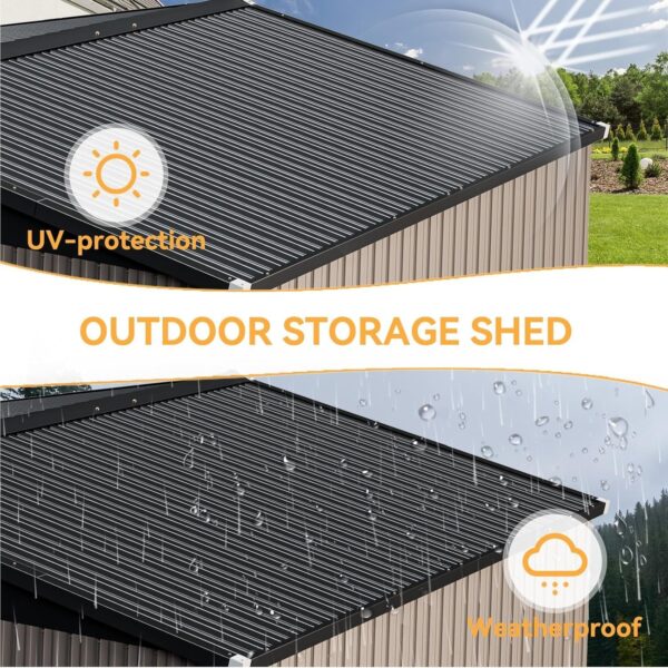 ea323f607ce348128c1178f7bac30db3 Aoxun 6.2×4 FT Shed Outdoor Storage Shed Metal Garden Shed with Lockable Doors & Slooping Roof Tool Shed Bike Shed for Backyard, Patio, Poolside (Brown)