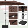 15 ft Large Patio Umbrella with Solar Lights Double-Sided Outdoor Rectangle Market Umbrellas with 36 LED Lights/Base Included/Easy Crank for Patio Garden Yard Pool Lawn, Brown