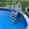 Confer Plastics 7200 Roll Guard 48′′ to 56′′ Adjustable A Frame Safety Ladder for Above Ground Outdoor Patio Swimming Pool Platform Ladder with Step Barrier, Warm Grey...