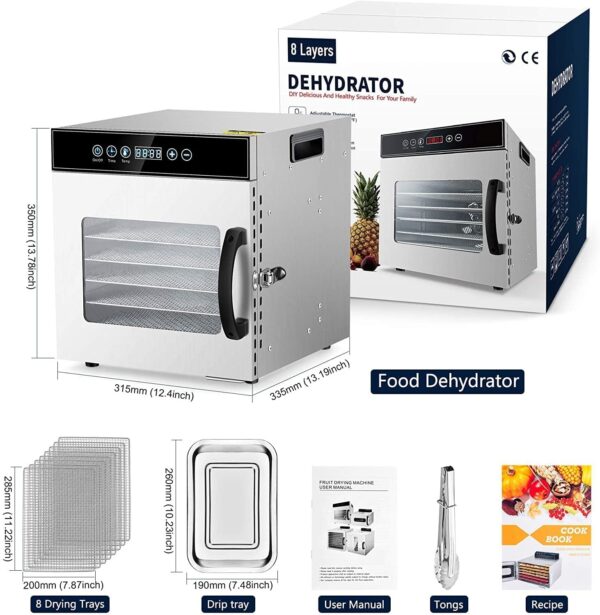 ea5bfa2dad4d45f7b96cad5b1343becb Tray Food Dehydrator, Steel Fruit Dry Machine with 30 90∼C Adjustable Thermostat, 24hr Digital Timer