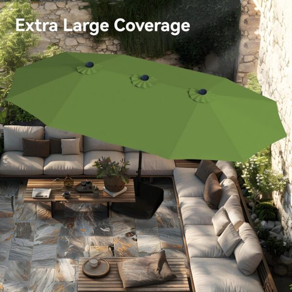 ea81f444de424b1db51bd53469b88403 15ft Patio Umbrella Double-Sided Outdoor Market Extra Large Umbrella with Crank, Umbrella Base Included (Dark Red)