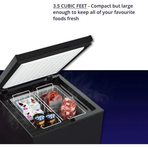 Chest Freezer – 3.5 Cu Ft with 2 Removable Baskets – Reach In Freezer Chest – Quiet Compact Freezer – 7 Temperature Settings – Black
