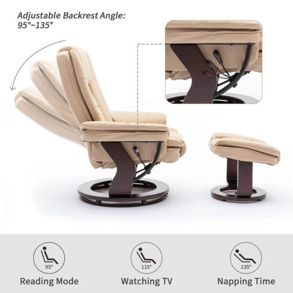 Multi-Position Recliner and Curved Ottoman with Swivel Base