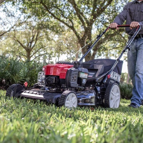 eb0fb050a0d947d5ae06e2b16af35f80 21-inch 150cc Gas Push Mower with Mow-N-Stow