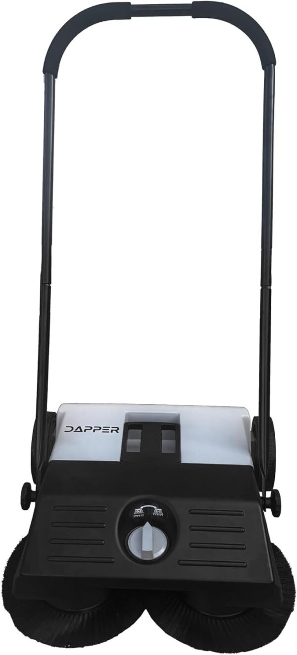eb25a6ad069c4e259cc0c005b2f11cf6 Walk-Behind Outdoor Hand Push Floor Sweeper – 5.25 Gallon Capacity – 25.5′′ Sweeping Width – Sweeps up to 27,900 ft2 / Hour, Grey