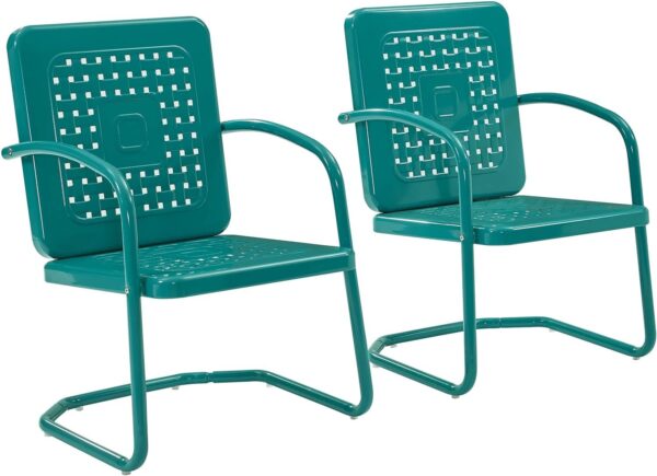 Crosley Furniture Bates Retro Metal Outdoor Loveseat Glider (CO1024-TU) and Arm Chair Set (CO1025-TU), Turquoise Gloss