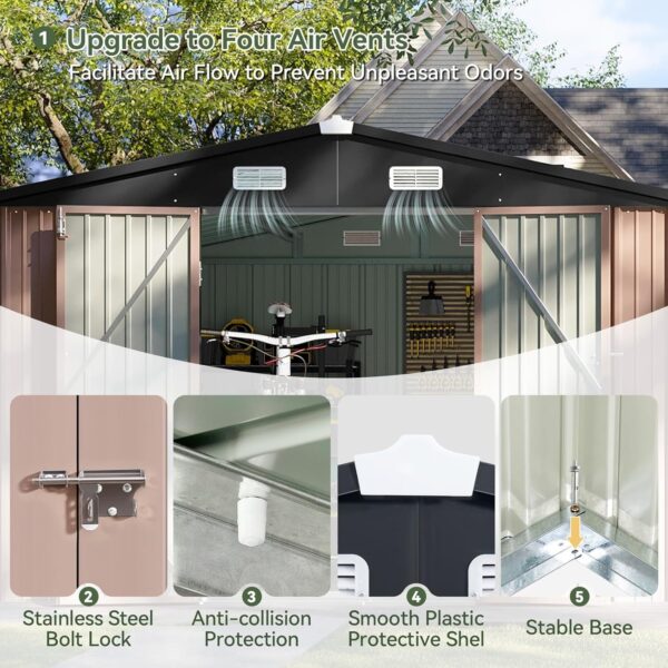 eba67053c4744e38867338a6b9542eb1 Aoxun 6.2×4 FT Shed Outdoor Storage Shed Metal Garden Shed with Lockable Doors & Slooping Roof Tool Shed Bike Shed for Backyard, Patio, Poolside (Brown)