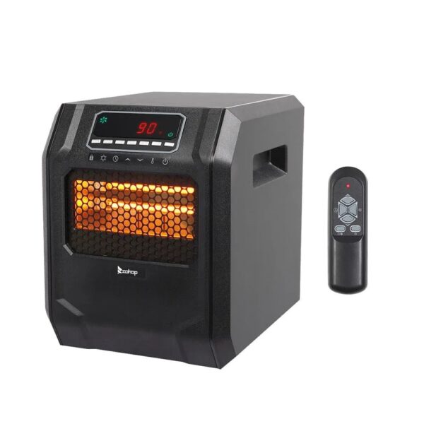 ebfd06f1138f4f40abb265410a14e467 Portable Space Heater, 750W/1500W Small Infrared Heater w/ Remote, LED Display, 3 WorModes, Safe Electric Heater for Home Office Bedroom with Overheat Protection, 11.58′′ x 9.72′′ x 12′′, Q6153