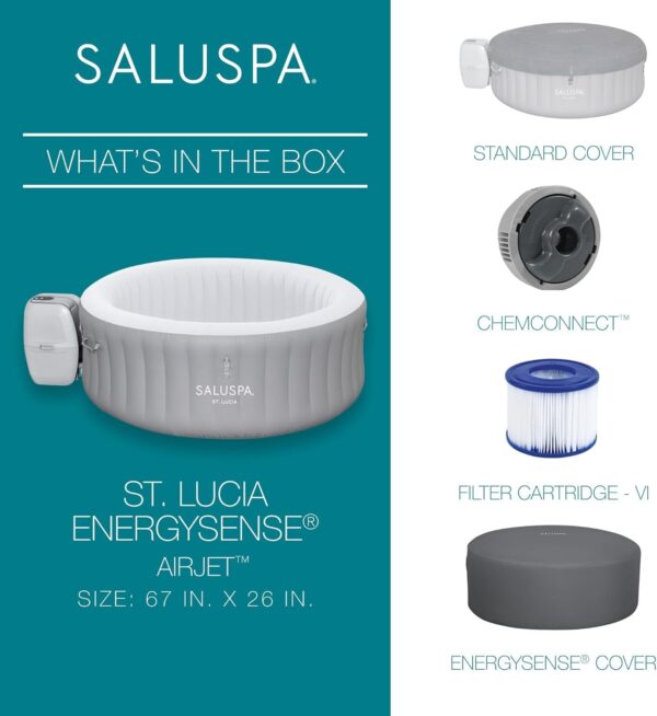 Bestway SaluSpa Miami EnergySense AirJet Inflatable Hot Tub Spa (71′′ x 26′′) | Portable Hot Tub with 2 Covers (1 Energy-Efficient Thermal Cover and 1 Standard Cover) | Fits Up to 2-4 Persons | Black
