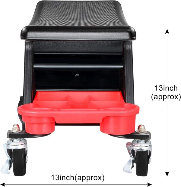 AgiiMan Mechanic Stool – Detailing Garage Rolling Stool with Wheels, Automotive Roller Creeper Seat Chair Repair Tools Tray, 2 Tool Storage Drawers Under Seat, 300 Lbs Capacity