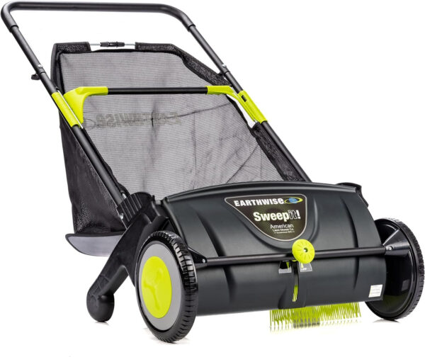 edb9891025974a408c31d62a33ad6a87 21-Inch Width Leaf & Grass Push Lawn Sweeper, Black
