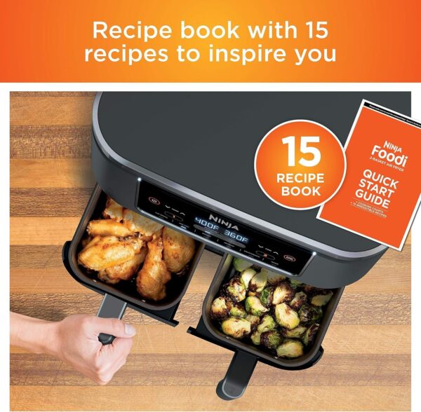 edd0a428c4ac4b7cbfce5b1ebda887eb DZ401 Foodi 10 Quart 6-in-1 DualZone XL 2-Basket Air Fryer with 2 Independent Frying Baskets, Match Cook & Smart Finish to Roast, Broil, Dehydrate for Quick, Easy Family-Sized Meals, Grey