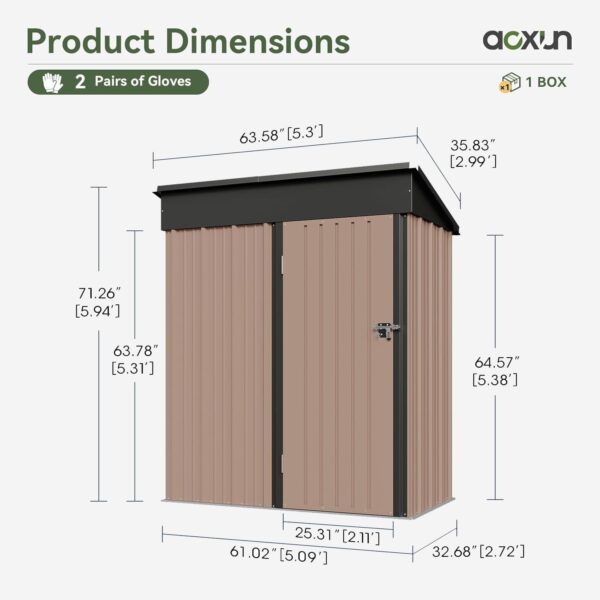 ee32dc34fbc04c83aafe2332af4ddcd8 Aoxun 6.2×4 FT Shed Outdoor Storage Shed Metal Garden Shed with Lockable Doors & Slooping Roof Tool Shed Bike Shed for Backyard, Patio, Poolside (Brown)